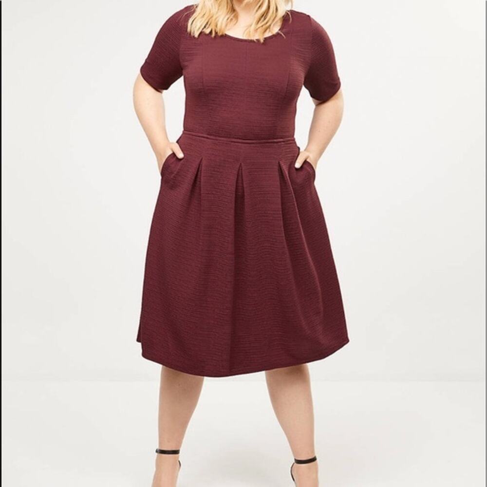 Lane Bryant Women's Maroon Ribbed Seamed Waist Fit & Flare Midi Dress SZ 18/20